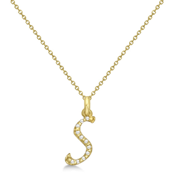 Lab Grown Diamond Initial Letter S Pendant, Yellow Gold - Detail View
