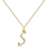 Natural Diamond Initial Letter S Pendant, Yellow Gold - Detail View