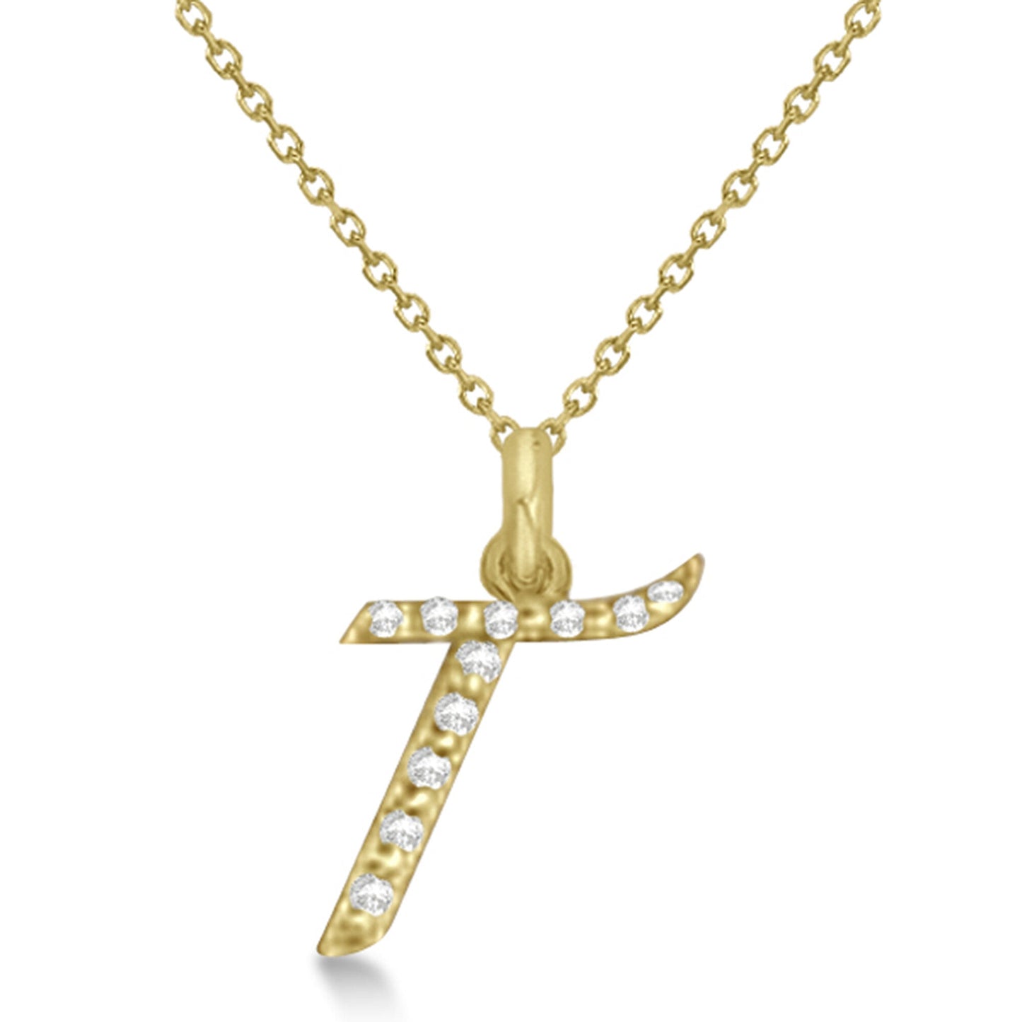 Lab Grown Diamond Initial Letter T Pendant, Yellow Gold finish, Sterling Silver - GEMHUB & CO.