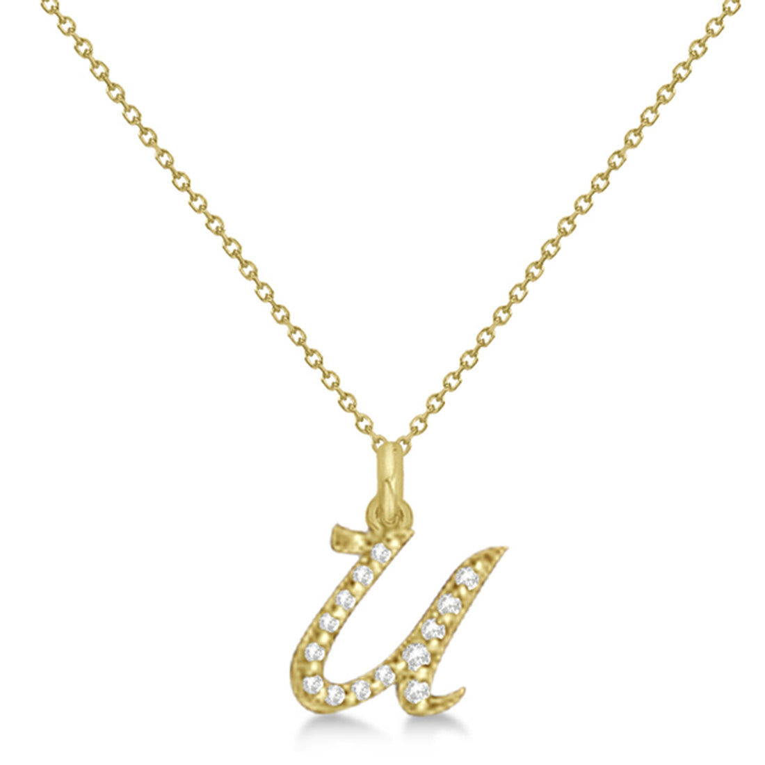 Natural Diamond Initial Letter U Pendant, Yellow Gold - Detail View