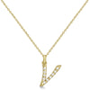 Natural Diamond Initial Letter V Pendant, Yellow Gold - Detail View