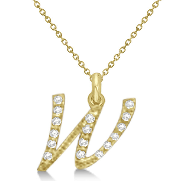 Lab Grown Diamond Initial Letter W Pendant, Yellow Gold finish, Sterling Silver - GEMHUB & CO.