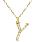 Natural Diamond Initial Letter Y Pendant, Yellow Gold finish, 3 Micron Vermeil - GEMHUB & CO.