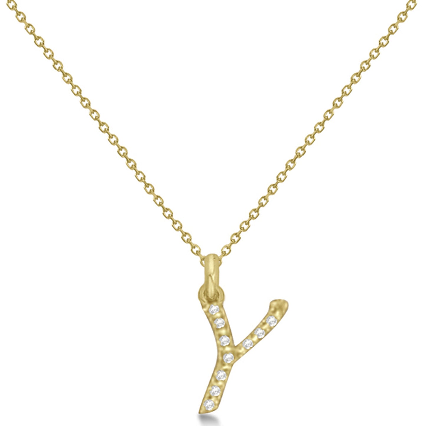 Natural Diamond Initial Letter Y Pendant, Yellow Gold - Detail View