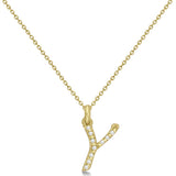 Natural Diamond Initial Letter Y Pendant, Yellow Gold - Detail View