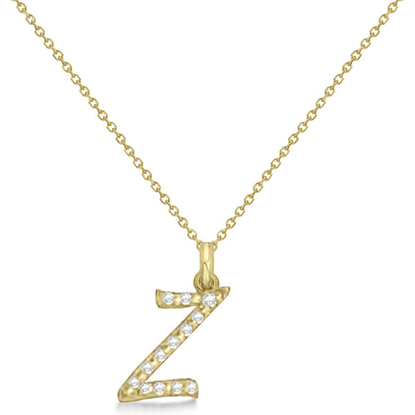 Natural Diamond Initial Letter Z Pendant, Yellow Gold - Detail View