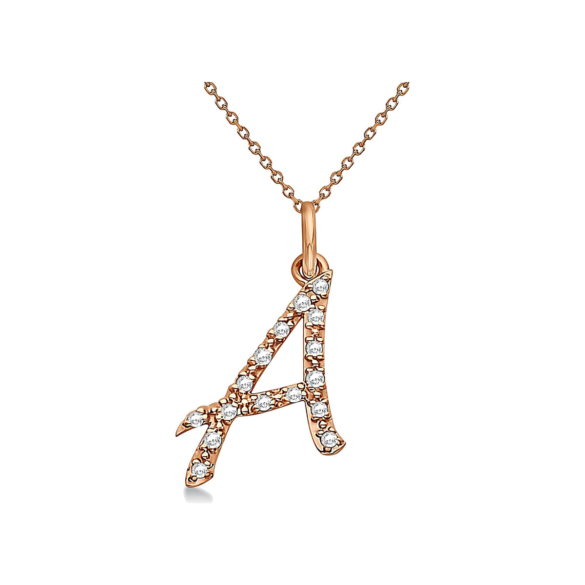 Natural Diamond Initial Letter A Pendant, Rose Gold finish, 3 Micron Vermeil - GEMHUB & CO.