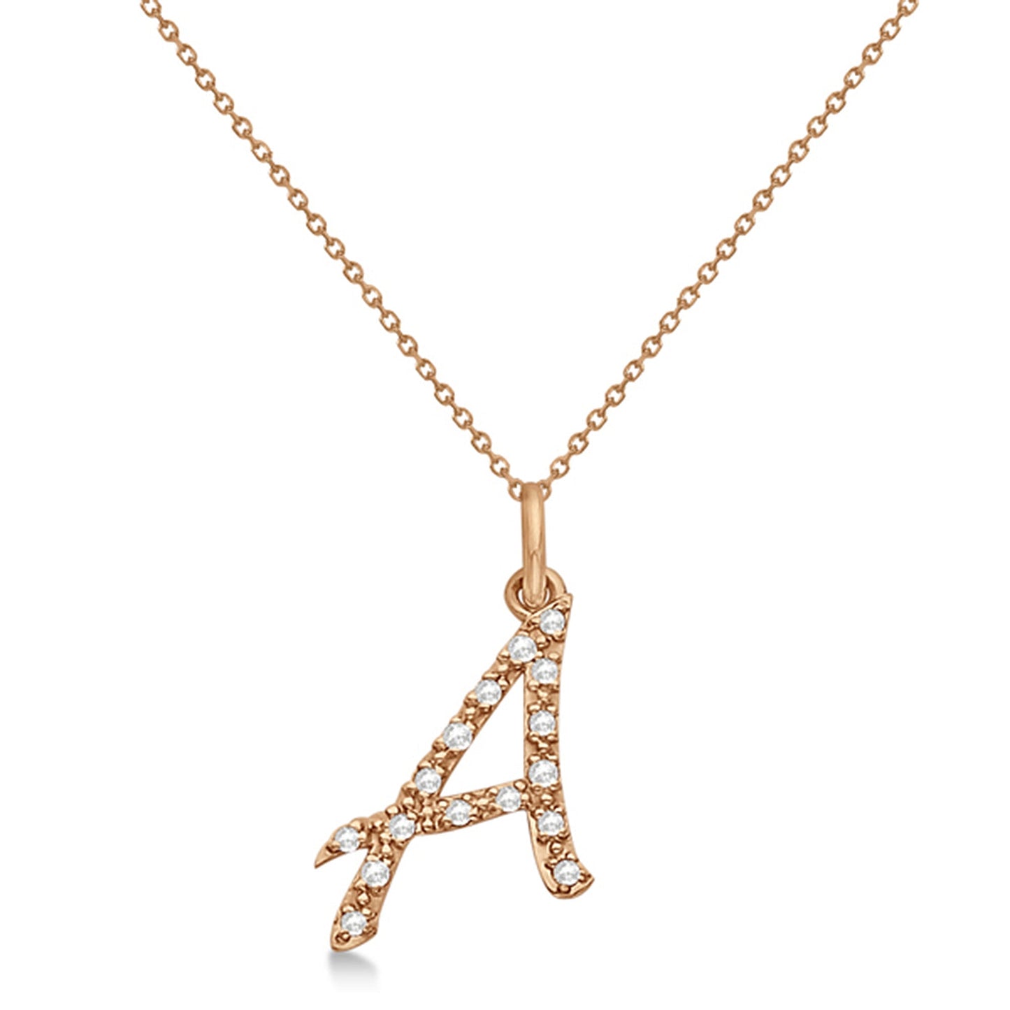 Natural Diamond Initial Letter A Pendant, Rose Gold - Detail View