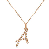 Natural Diamond Initial Letter A Pendant, Rose Gold - Detail View