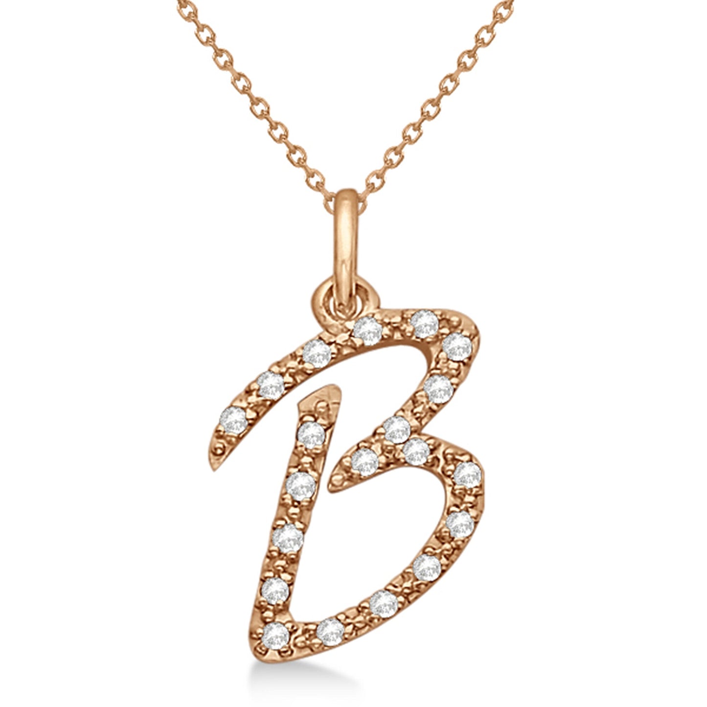Lab Grown Diamond Initial Letter B Pendant, Rose Gold finish, Sterling Silver - GEMHUB & CO.