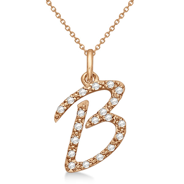 Natural Diamond Initial Letter B Pendant, Rose Gold finish, 3 Micron Vermeil - GEMHUB & CO.