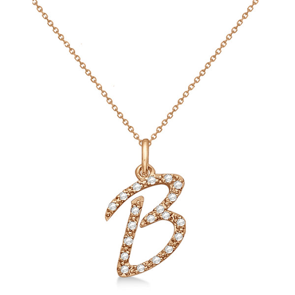 Lab Grown Diamond Initial Letter B Pendant, Rose Gold - Detail View