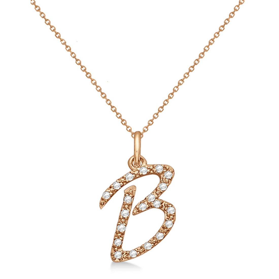 Natural Diamond Initial Letter B Pendant, Rose Gold - Detail View