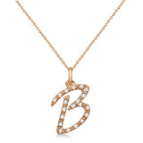Natural Diamond Initial Letter B Pendant, Rose Gold - Detail View