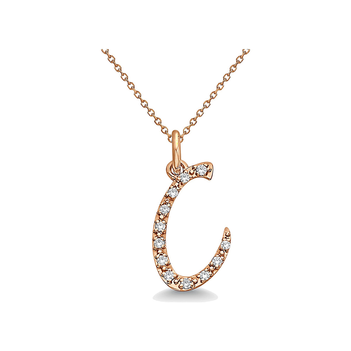 Natural Diamond Initial Letter C Pendant, Rose Gold finish, 3 Micron Vermeil - GEMHUB & CO.
