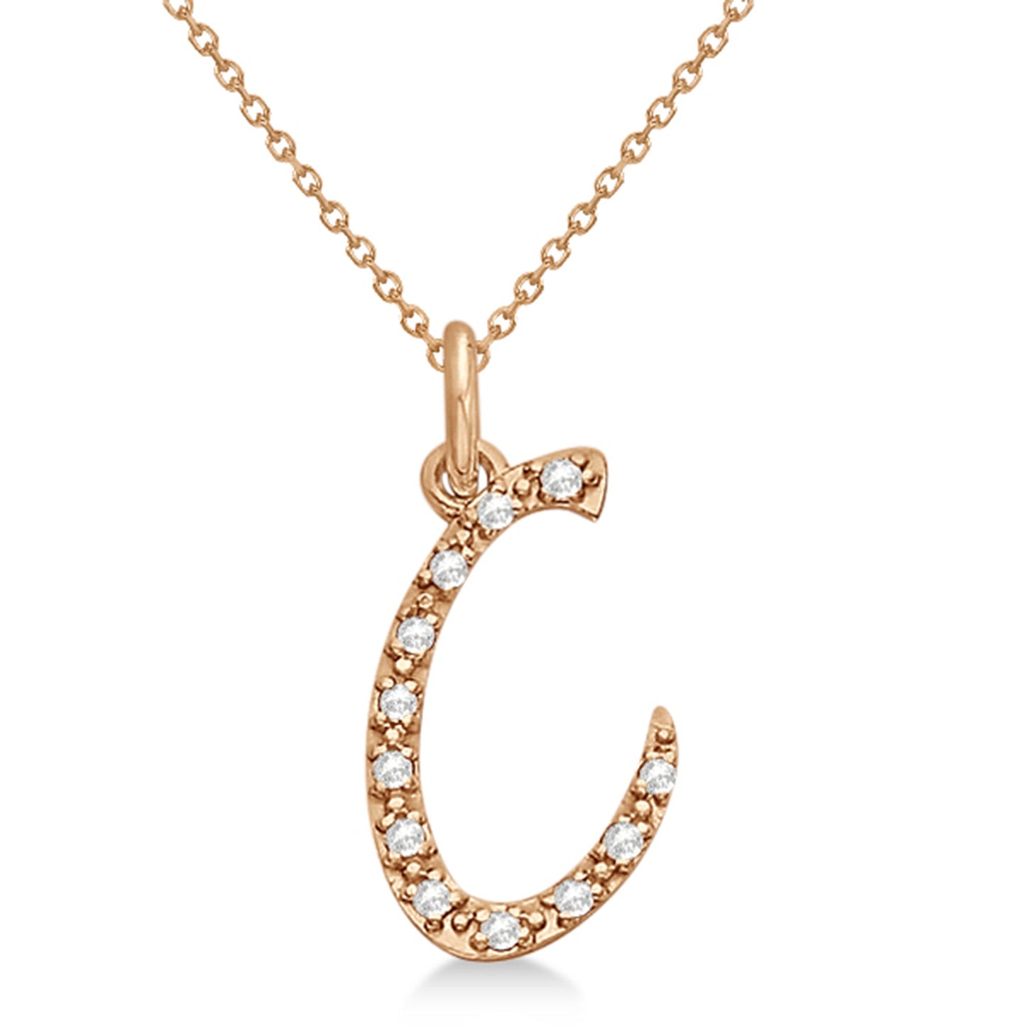 Natural Diamond Initial Letter C Pendant, Rose Gold finish, 3 Micron Vermeil - GEMHUB & CO.