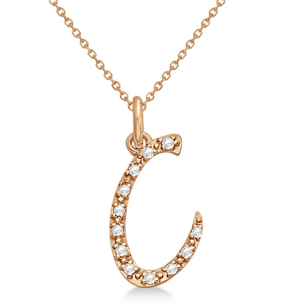 Natural Diamond Initial Letter C Pendant, Rose Gold finish, 3 Micron Vermeil - GEMHUB & CO.