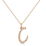 Natural Diamond Initial Letter C Pendant, Rose Gold - Detail View