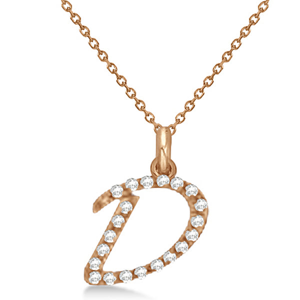 Lab Grown Diamond Initial Letter D Pendant, Rose Gold finish, Sterling Silver - GEMHUB & CO.