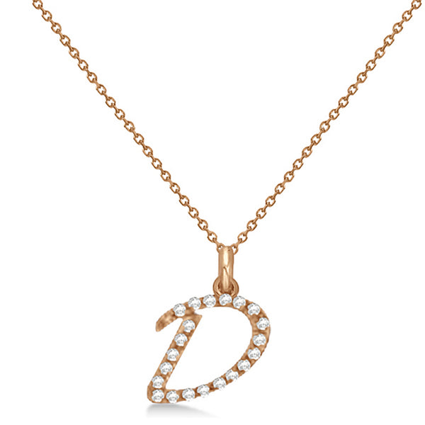 Natural Diamond Initial Letter D Pendant, Rose Gold - Detail View