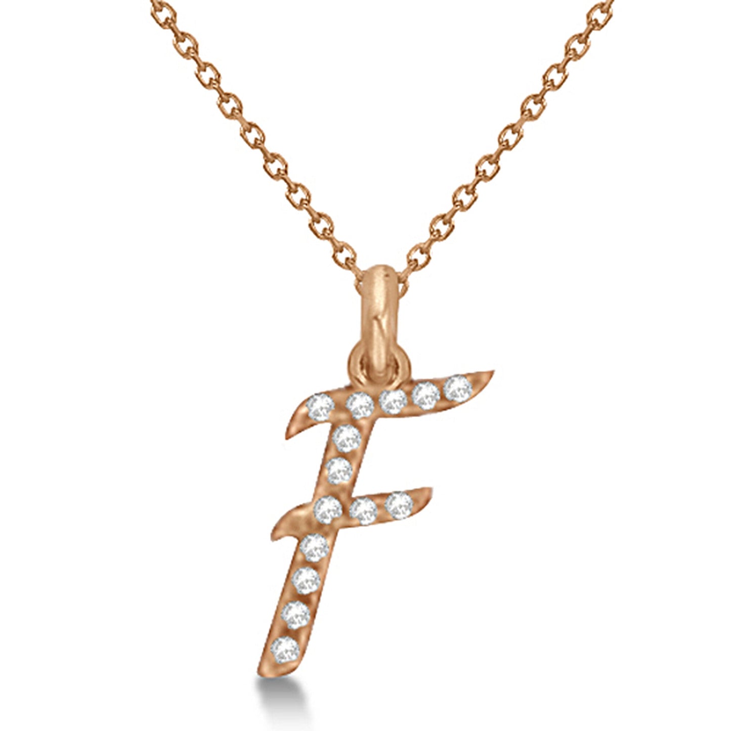 Natural Diamond Initial Letter F Pendant, Rose Gold finish, 3 Micron Vermeil - GEMHUB & CO.