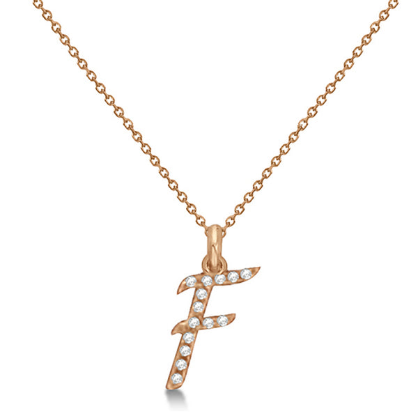 Lab Grown Diamond Initial Letter F Pendant, Rose Gold - Detail View