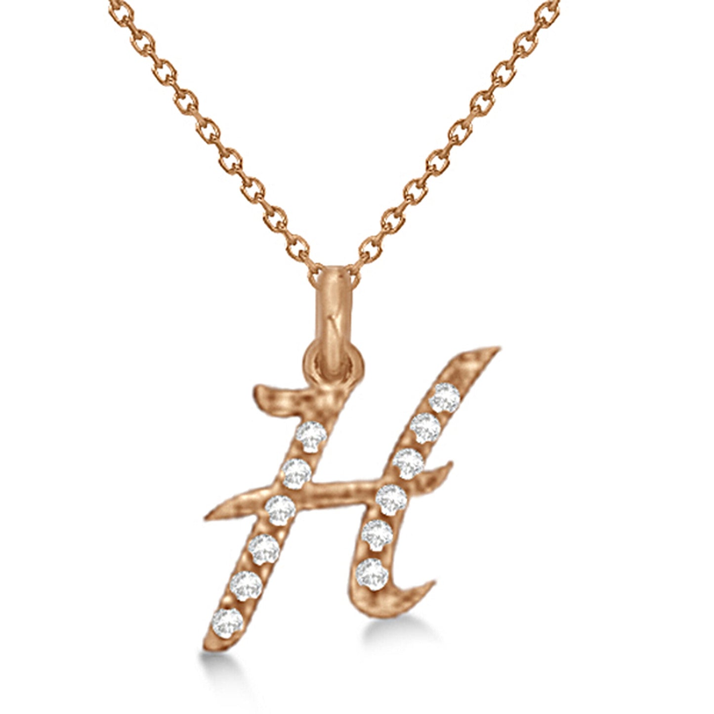 Lab Grown Diamond Initial Letter H Pendant, Rose Gold finish, Sterling Silver - GEMHUB & CO.