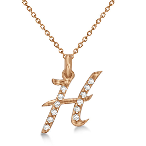 Natural Diamond Initial Letter H Pendant, Rose Gold finish, 3 Micron Vermeil - GEMHUB & CO.