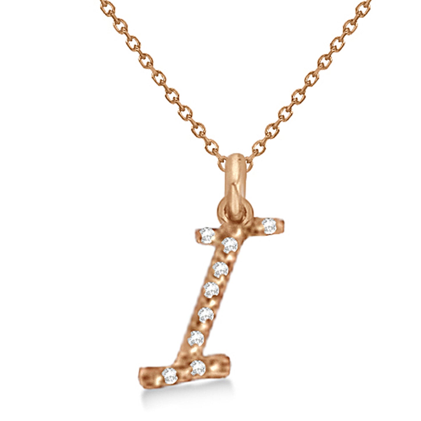 Lab Grown Diamond Initial Letter I Pendant, Rose Gold finish, Sterling Silver - GEMHUB & CO.