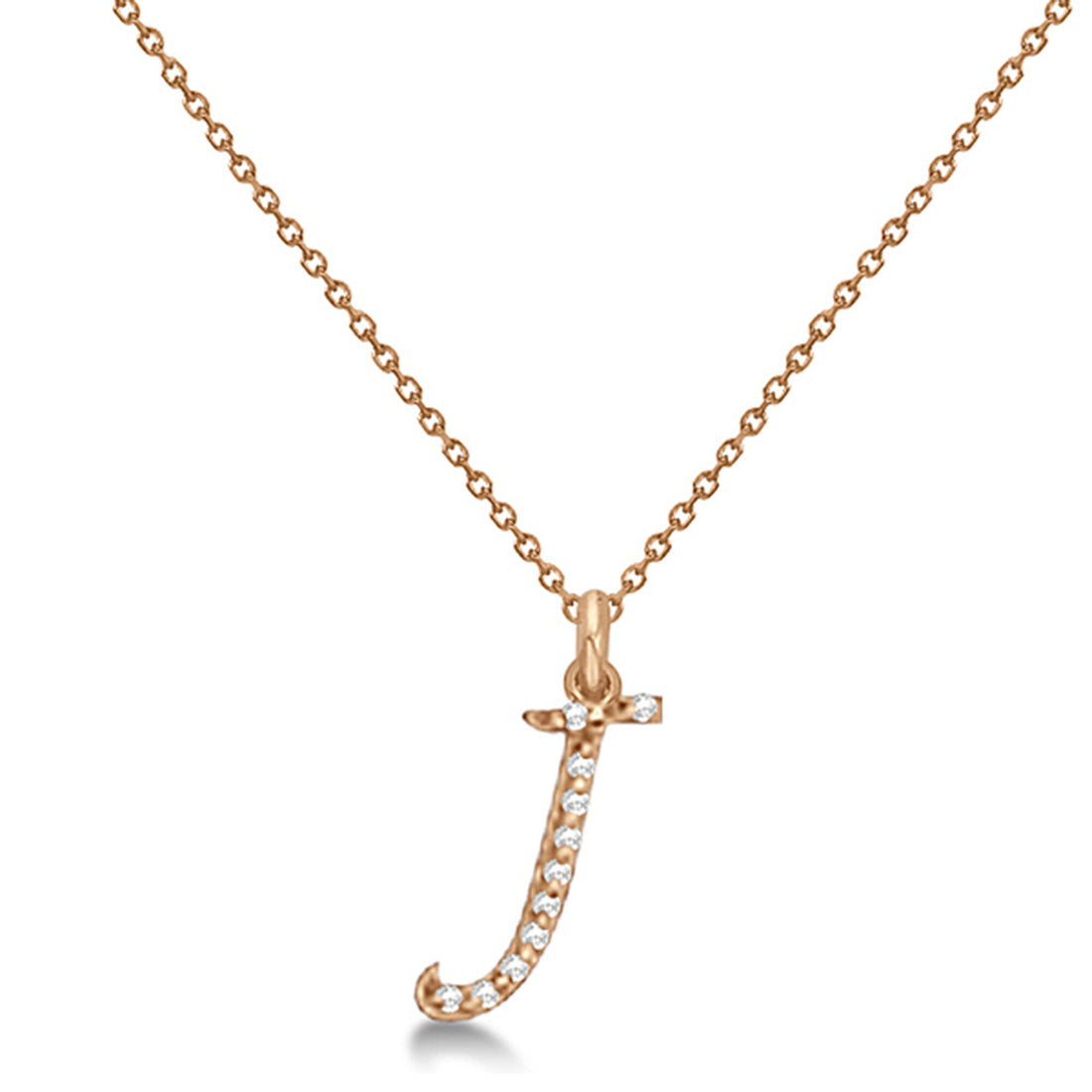 Natural Diamond Initial Letter J Pendant, Rose Gold - Detail View