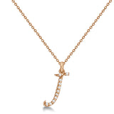 Natural Diamond Initial Letter J Pendant, Rose Gold - Detail View