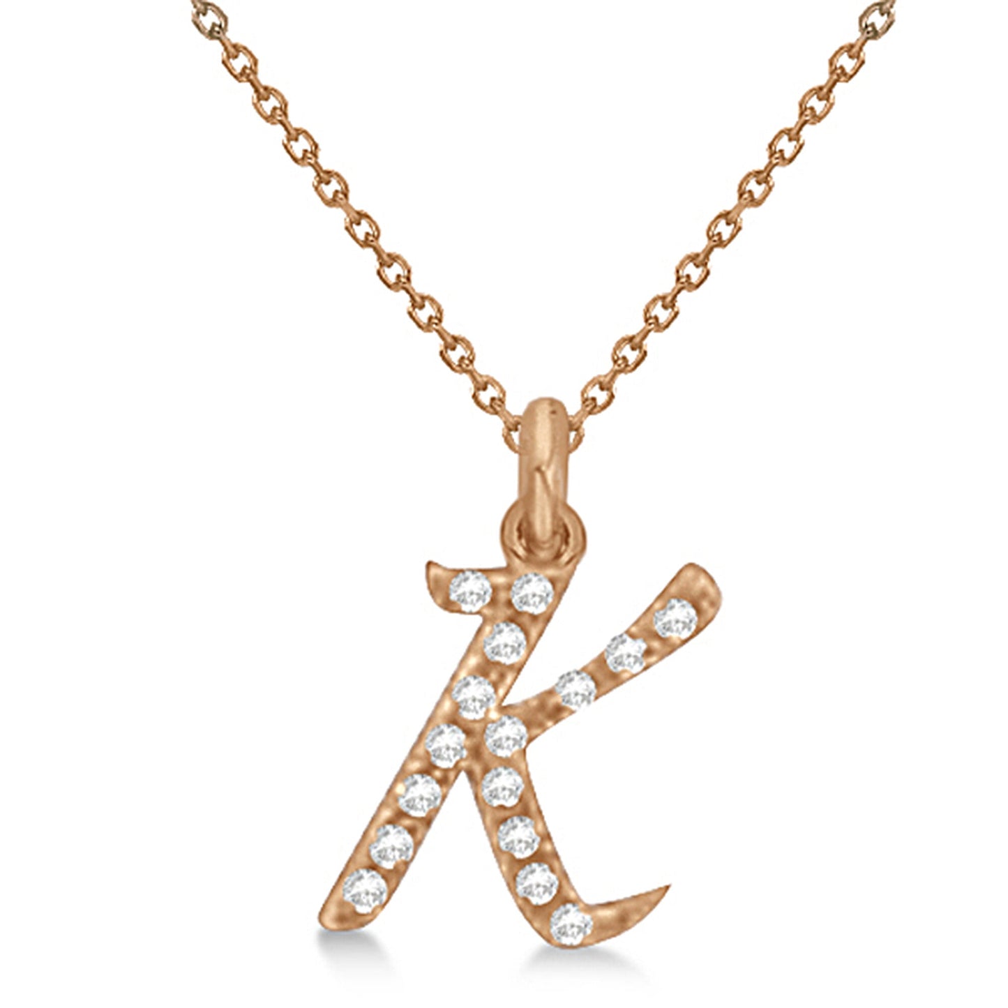 Lab Grown Diamond Initial Letter K Pendant, Rose Gold finish, Sterling Silver - GEMHUB & CO.