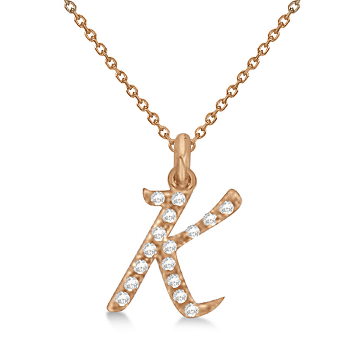 Natural Diamond Initial Letter K Pendant, Rose Gold finish, 3 Micron Vermeil - GEMHUB & CO.