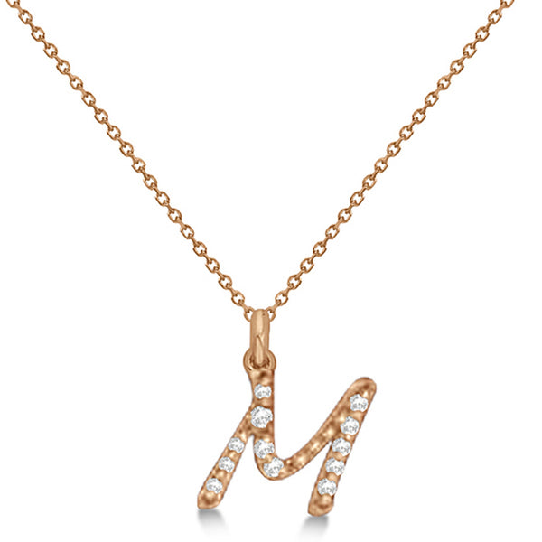 Natural Diamond Initial Letter M Pendant, Rose Gold - Detail View