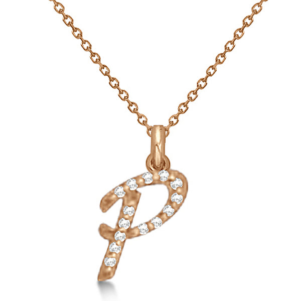 Natural Diamond Initial Letter P Pendant, Rose Gold finish, 3 Micron Vermeil - GEMHUB & CO.