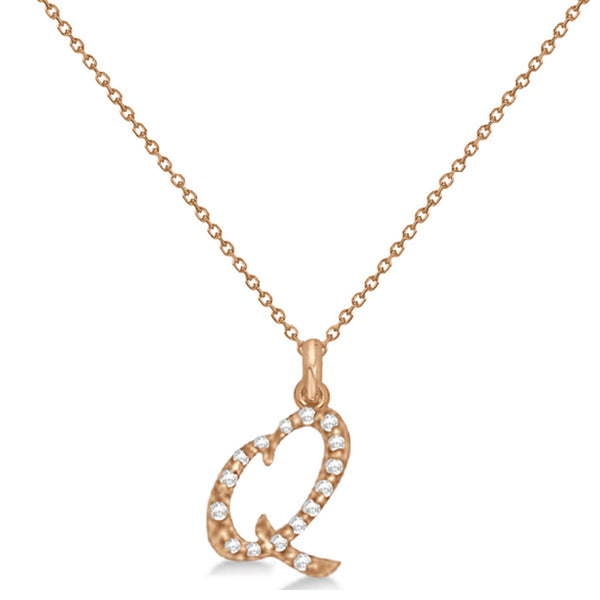 Natural Diamond Initial Letter Q Pendant, Rose Gold - Detail View