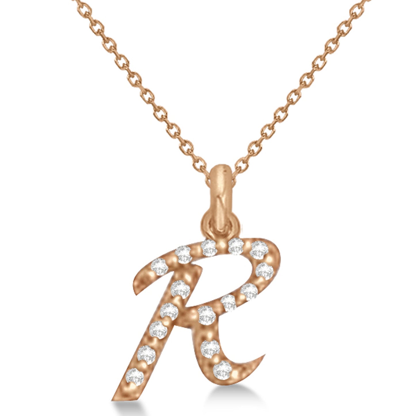 Natural Diamond Initial Letter R Pendant, Rose Gold finish, 3 Micron Vermeil - GEMHUB & CO.