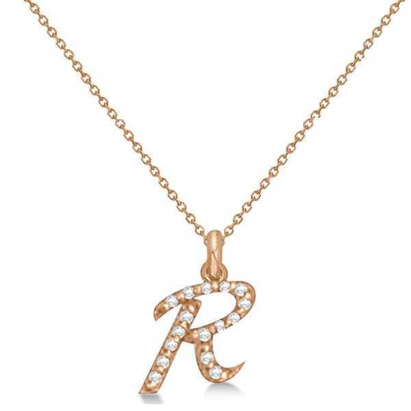 Natural Diamond Initial Letter R Pendant, Rose Gold - Detail View