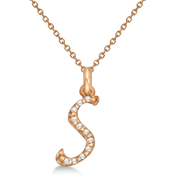 Lab Grown Diamond Initial Letter S Pendant, Rose Gold finish, Sterling Silver - GEMHUB & CO.