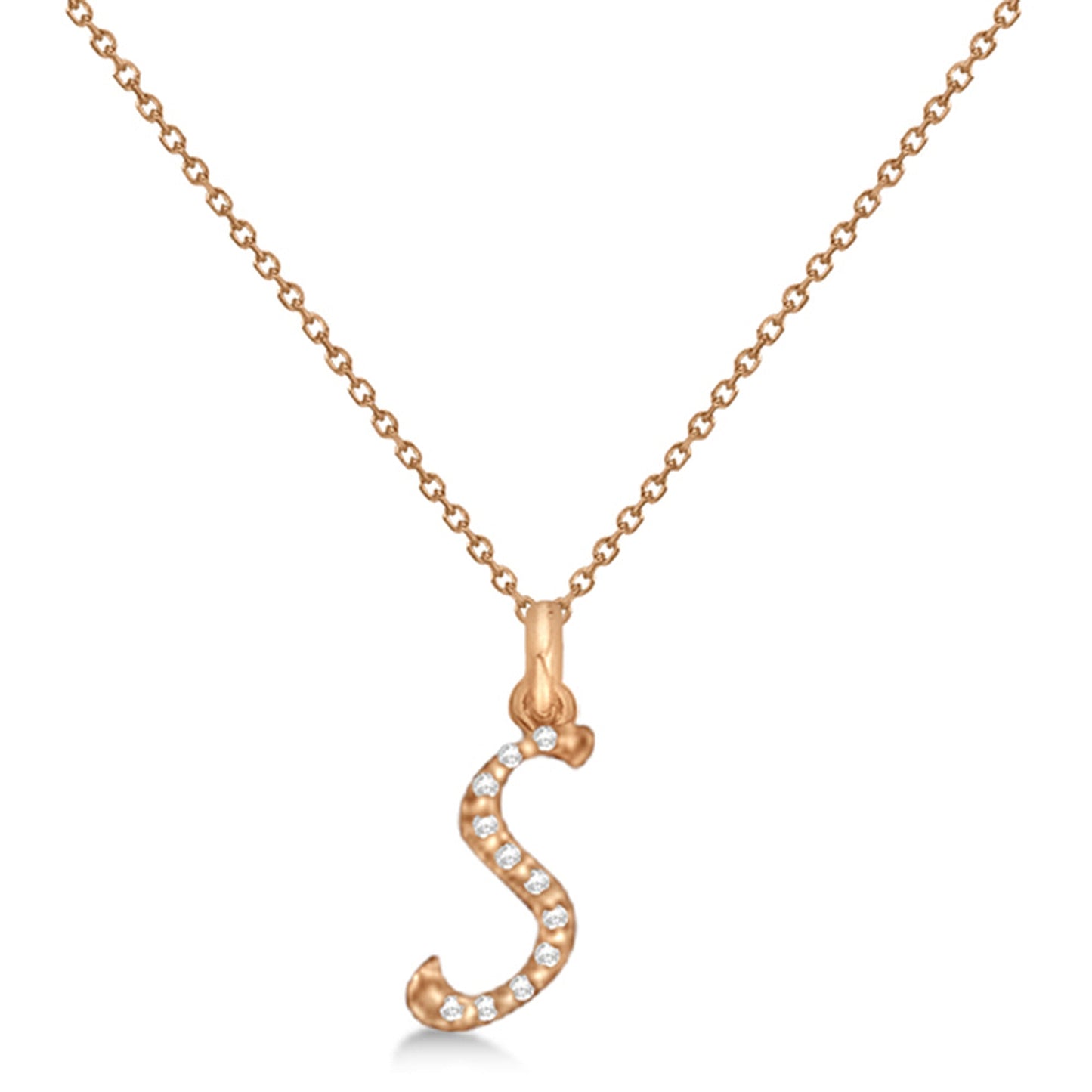 Lab Grown Diamond Initial Letter S Pendant, Rose Gold - Detail View