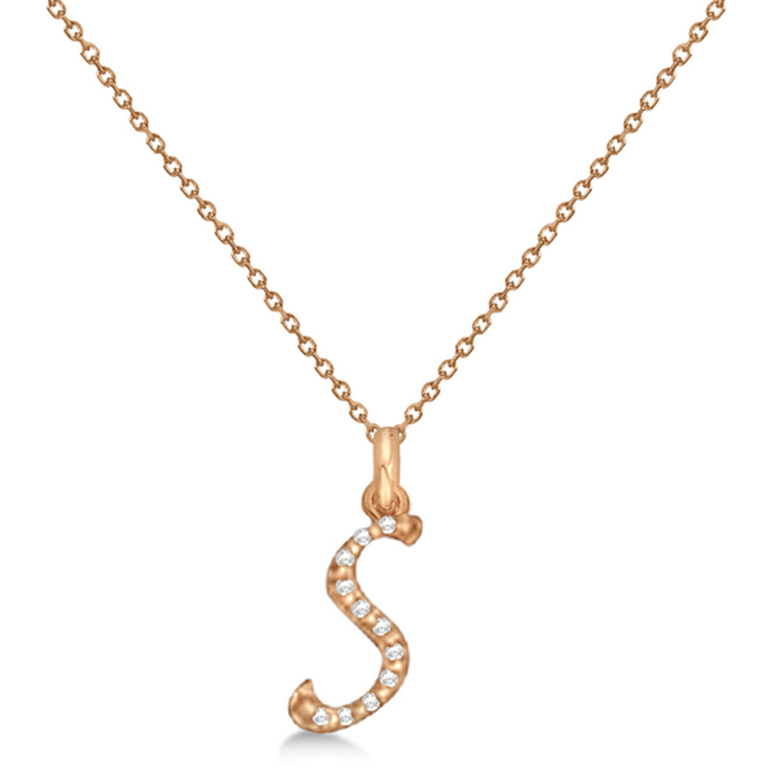 Natural Diamond Initial Letter S Pendant, Rose Gold - Detail View