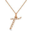 Natural Diamond Initial Letter T Pendant, Rose Gold finish, 3 Micron Vermeil - GEMHUB & CO.