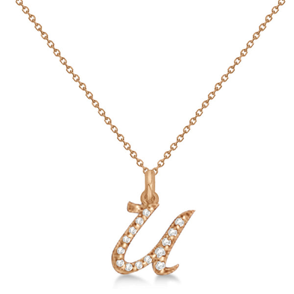 Natural Diamond Initial Letter U Pendant, Rose Gold - Detail View