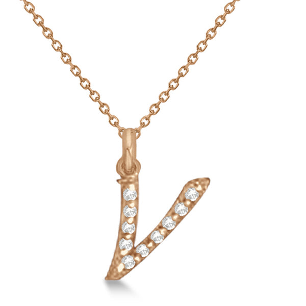 Lab Grown Diamond Initial Letter V Pendant, Rose Gold finish, Sterling Silver - GEMHUB & CO.