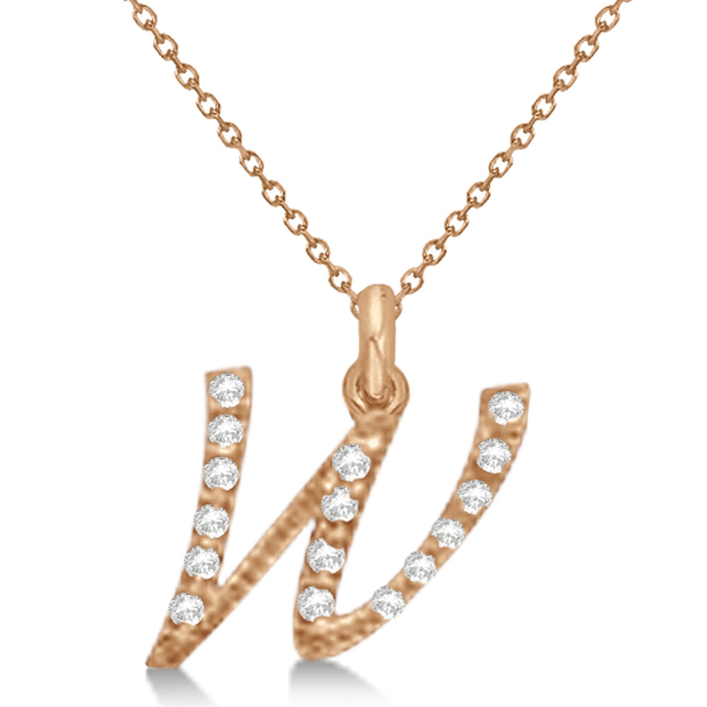 Lab Grown Diamond Initial Letter W Pendant, Rose Gold finish, Sterling Silver - GEMHUB & CO.