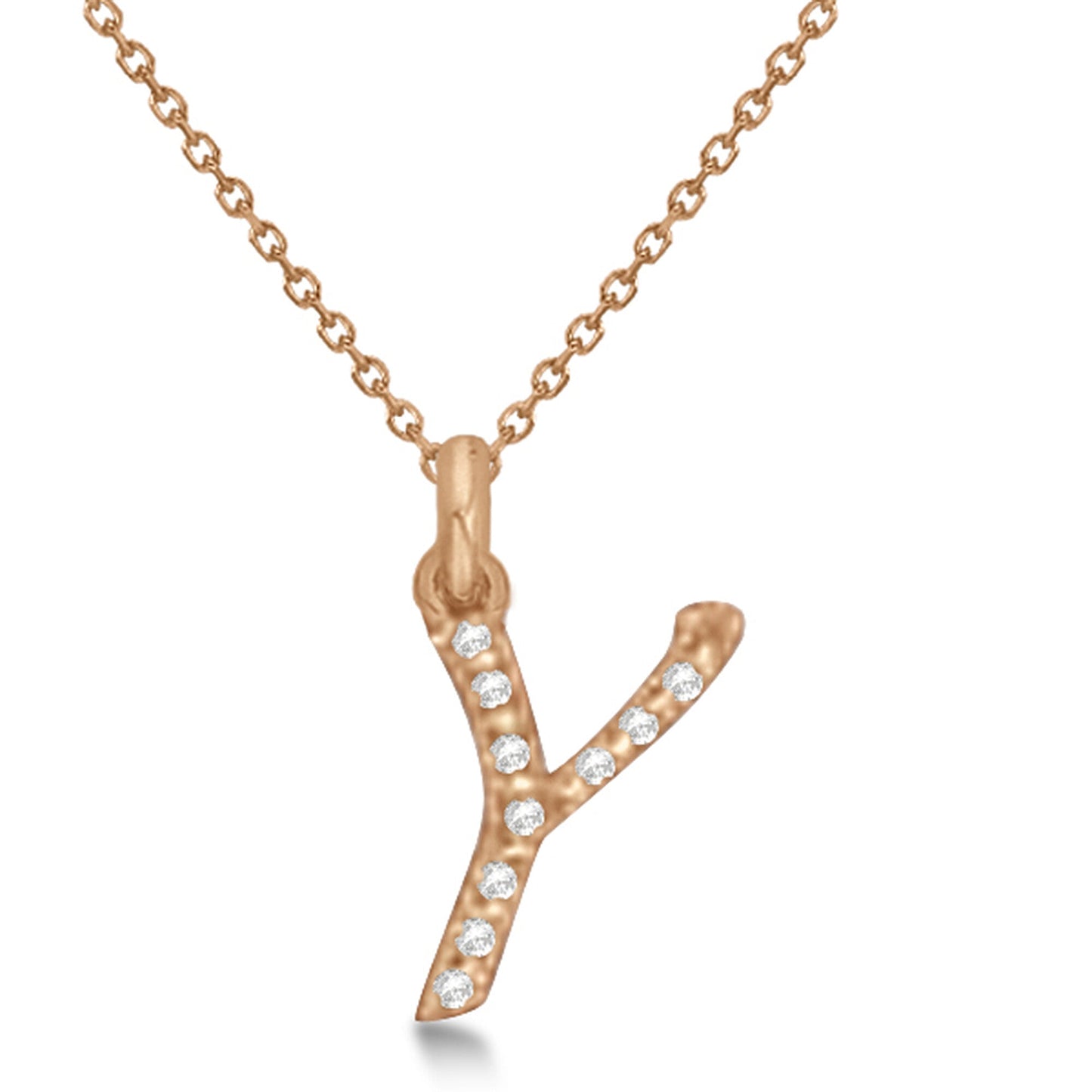 Natural Diamond Initial Letter Y Pendant, Rose Gold finish, 3 Micron Vermeil - GEMHUB & CO.