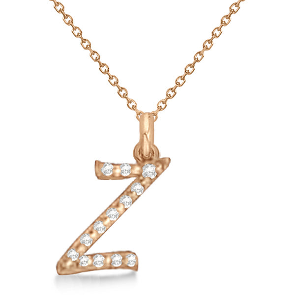 Natural Diamond Initial Letter Z Pendant, Rose Gold finish, 3 Micron Vermeil - GEMHUB & CO.