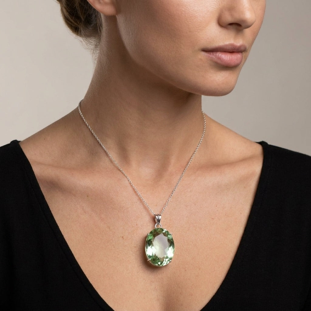 GEMHUB model-wearing (AI) Green Amethyst Oval 135.5 Ct