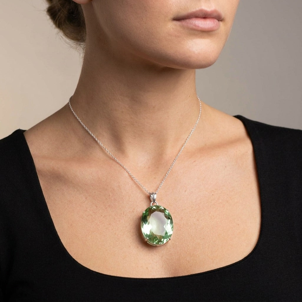 GEMHUB model-wearing (AI) Green Amethyst Oval 105 Ct