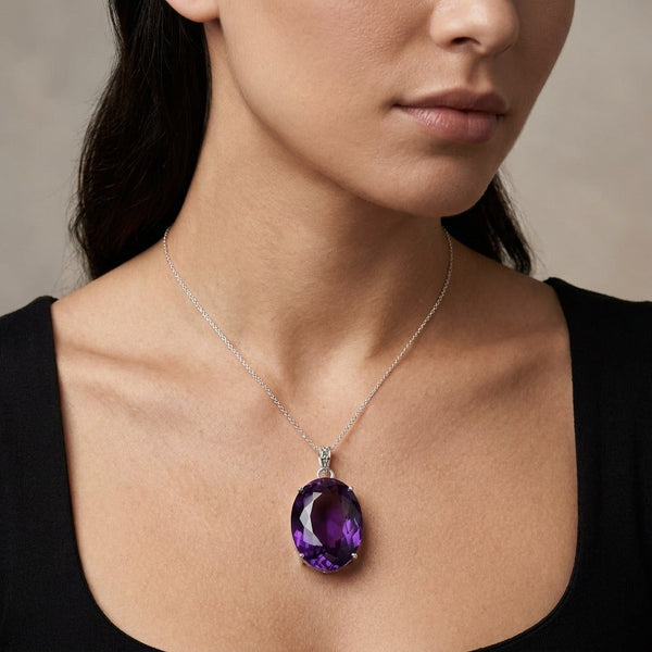 GEMHUB model-wearing (AI) Violet Amethyst Oval 94.5 Ct